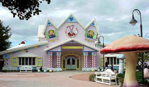 Child-sized tables decorated with 27,000 real peppermint candies,